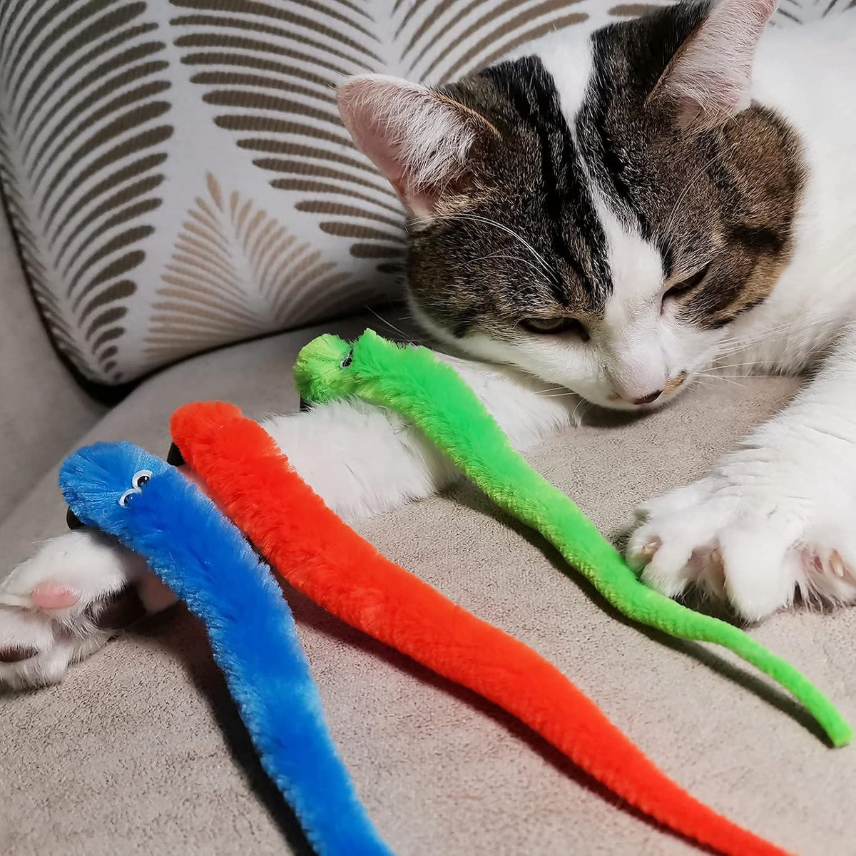 TIENAILING 12 pieces cat worm toy set laid out