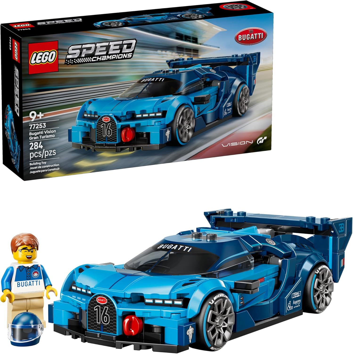 Lego Speed Champions Bugatti Vision Gran Turismo front view hyper sports car