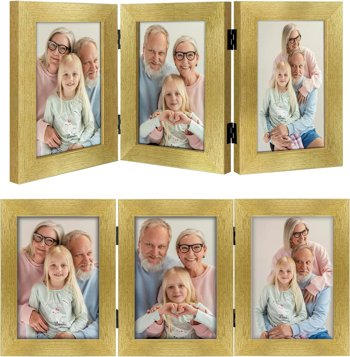 Frametory, 5x7 Triple Picture Frames Distressed White, 1 Pack | Real Glass Front, Trifold Photo Frames Collage, Three Hinged Desk top Frame Vertical Display - Image 15