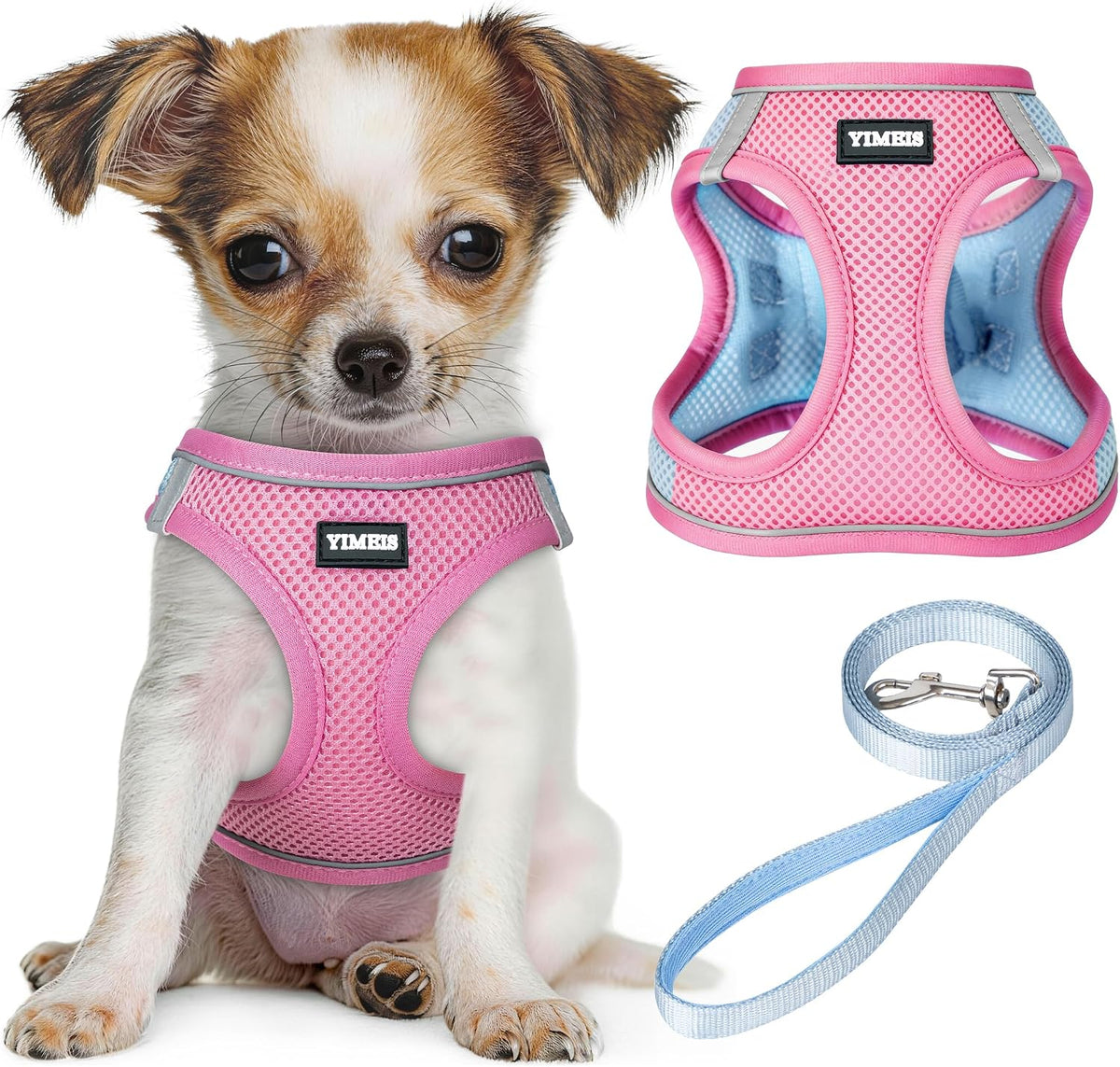 YIMEIS dog harness and leash set front view reflective mesh vest