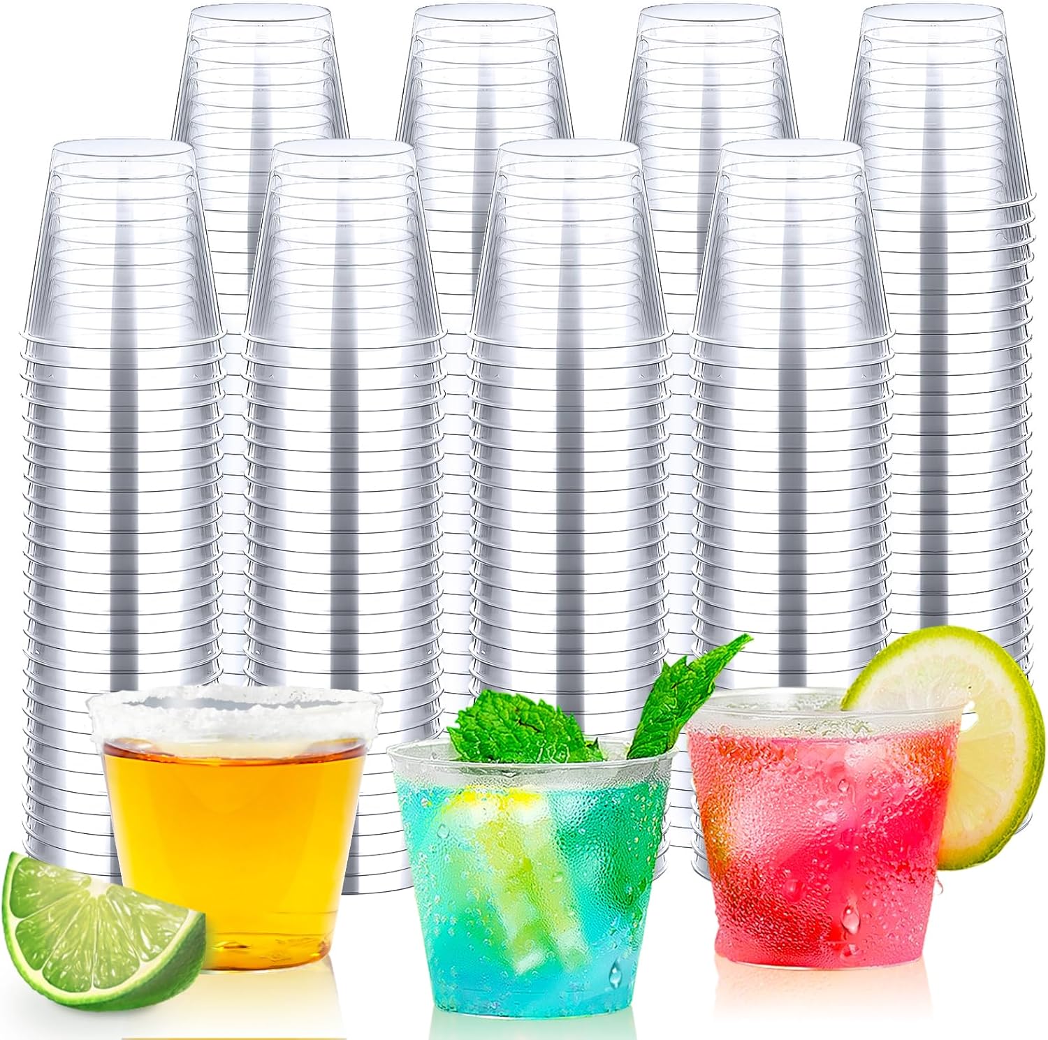 Byvivace 1 ounce plastic shot glasses front view for party catering.
