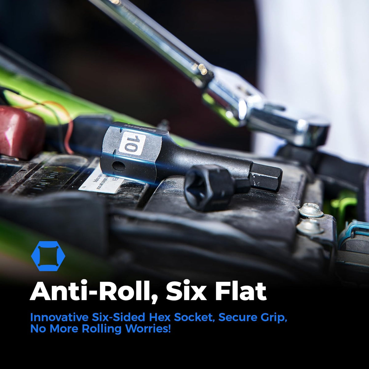 Toolant S2 steel socket showing anti-roll flat sides