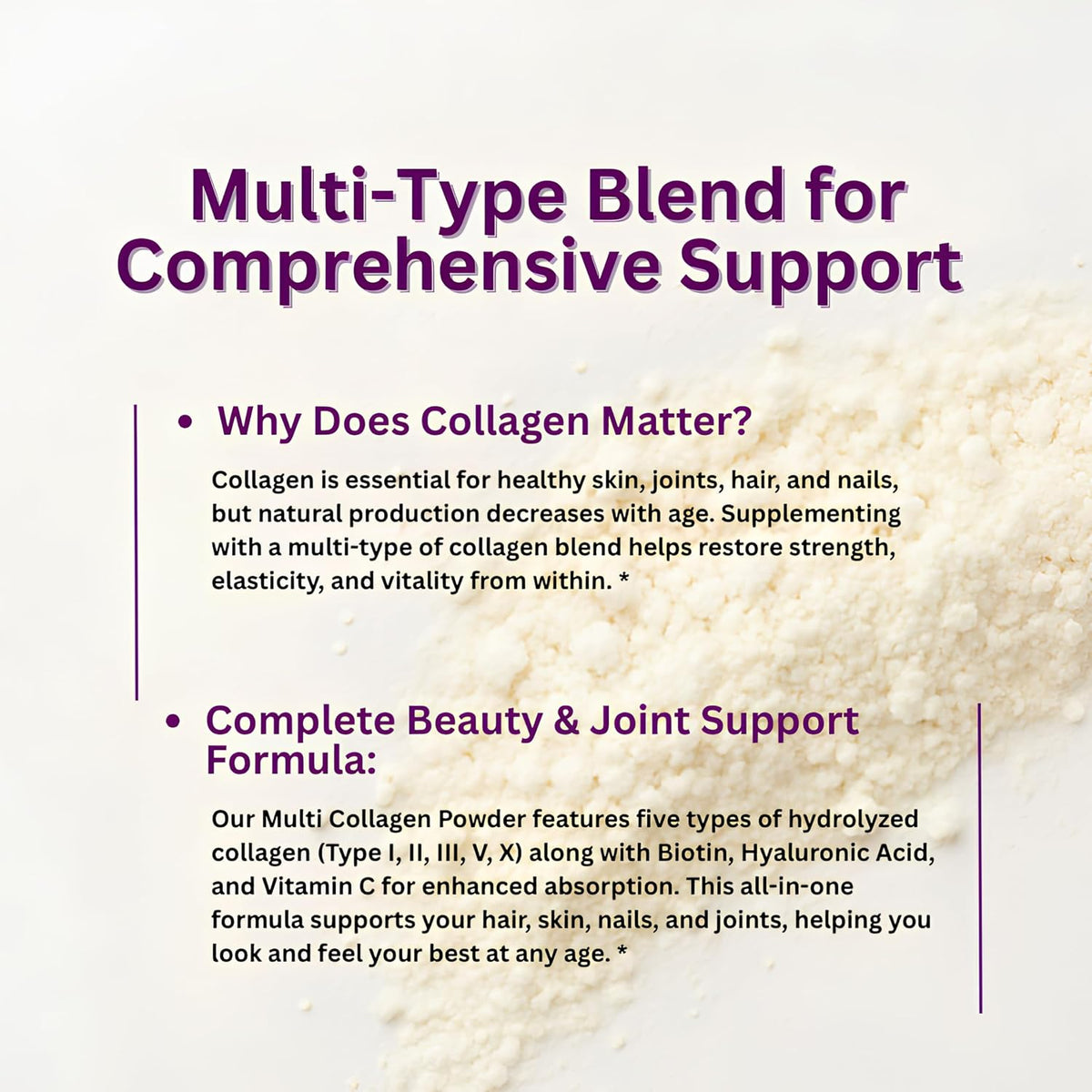 Micro Ingredients multi collagen peptides powder health and beauty benefits chart