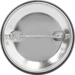Close up of 1.5 inch round pinback button featuring the silence is betrayal quote