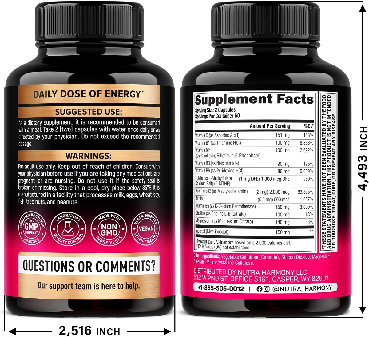 NutraHarmony Vitamin B Complex label supplement facts panel