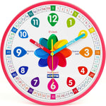 Homotte kids learning clock 10 inch pink educational analog wall clock front view