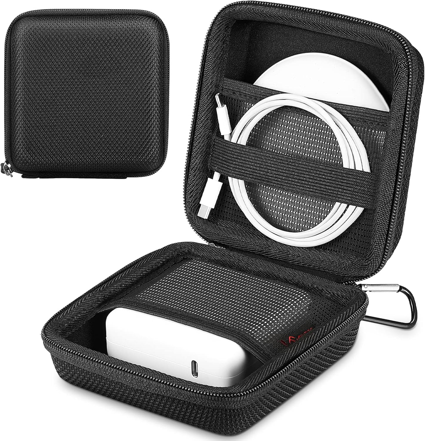 FINPAC hard case for MacBook charger front view showcasing black water resistant exterior