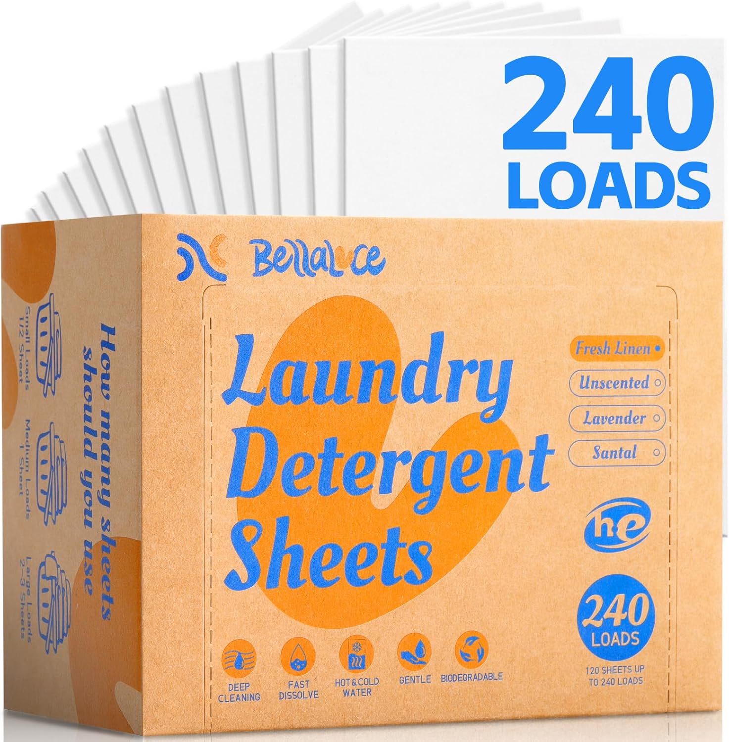 Bellaluce laundry detergent sheets eco friendly packaging front view