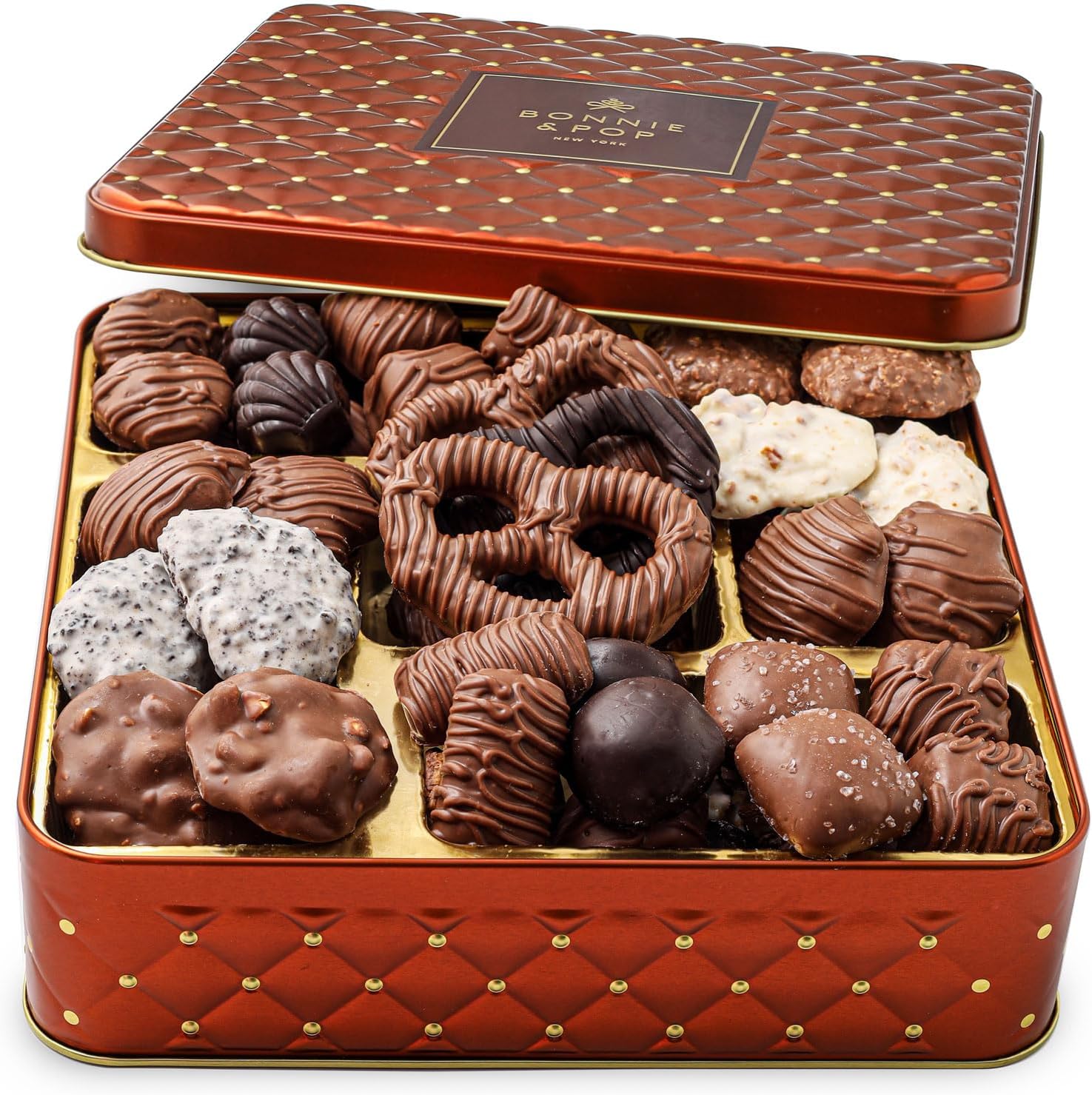 Bonnie and Pop gourmet chocolate gift basket front view