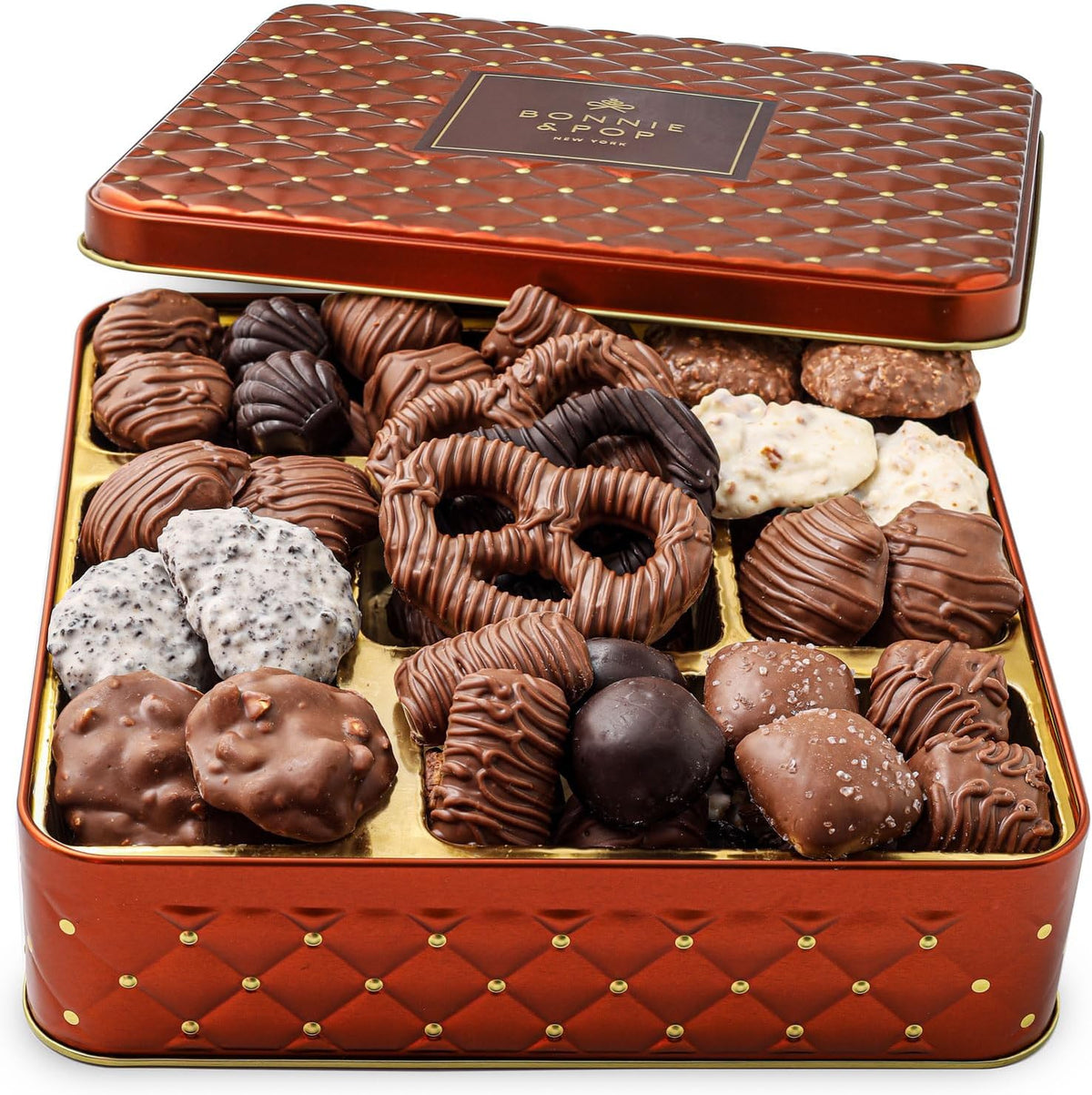 Bonnie and Pop gourmet chocolate gift basket front view