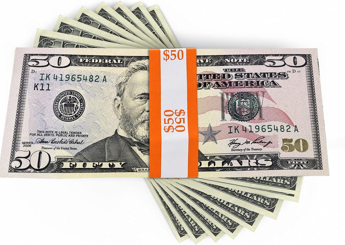 Pack of 100 Marsrut currency straps laid flat