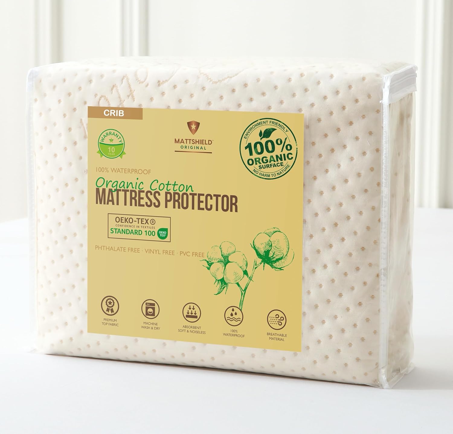 Mattshield Original luxury organic cotton crib mattress protector top view