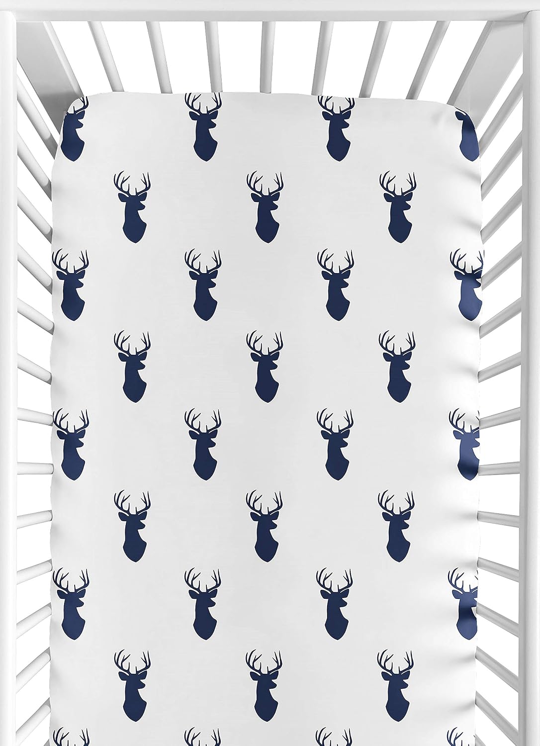 Sweet Jojo Designs woodland deer crib sheet front view nursery bedding