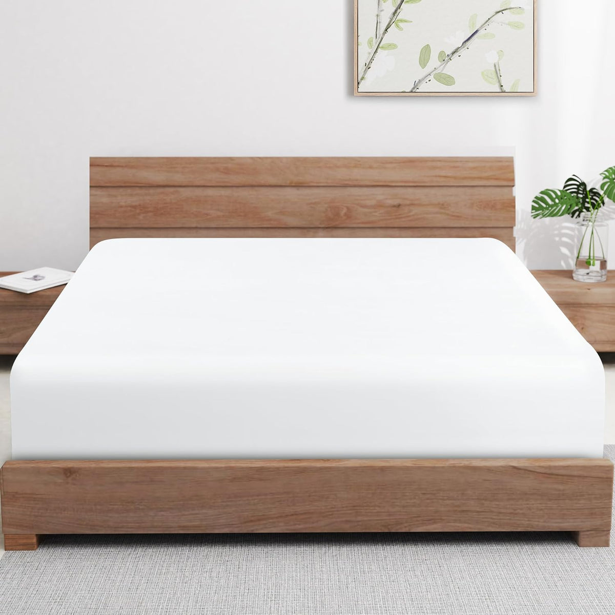 Zaizaihome Bamboo Viscose Cooling Fitted Sheet King Size front view