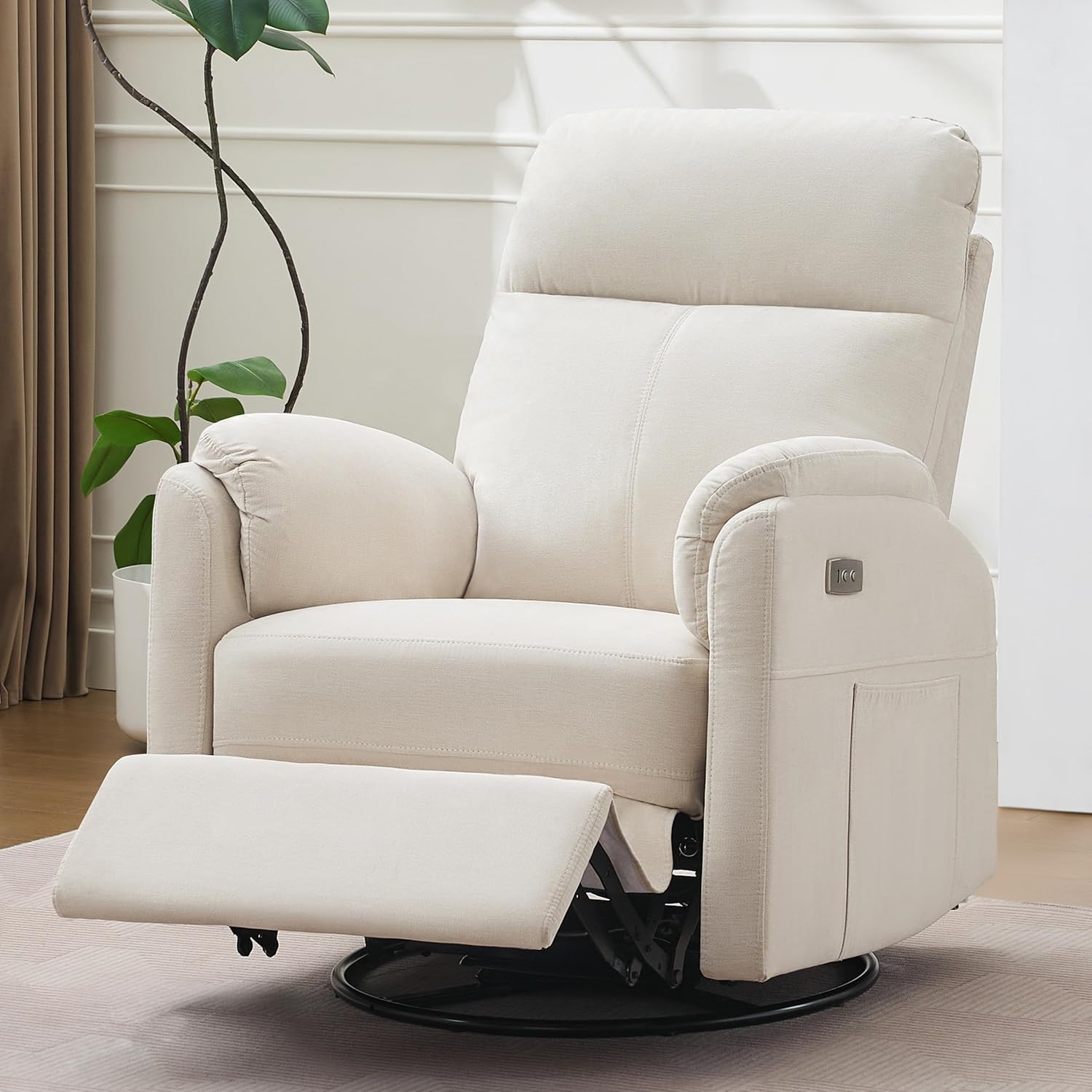 Reedvales power glider recliner nursery rocking chair in beige front view