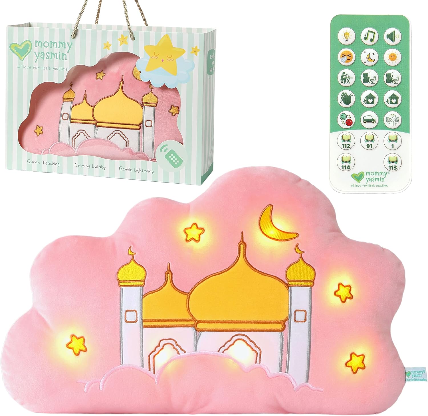 Mommy Yasmin Soothe and Glow Talking Cloud pink interactive Islamic toy front view