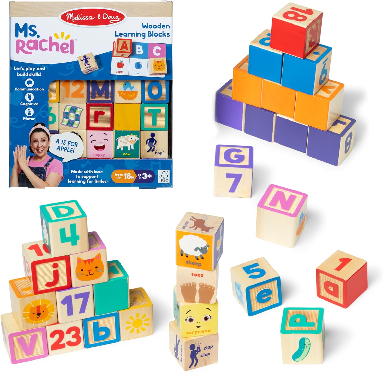 Melissa and Doug Ms. Rachel wooden learning blocks set front view
