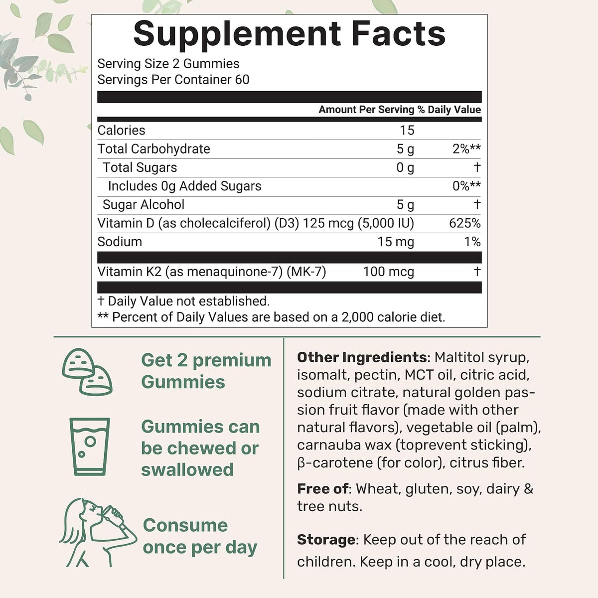 Micro Ingredients Vitamin D3 K2 dietary supplement ingredients list