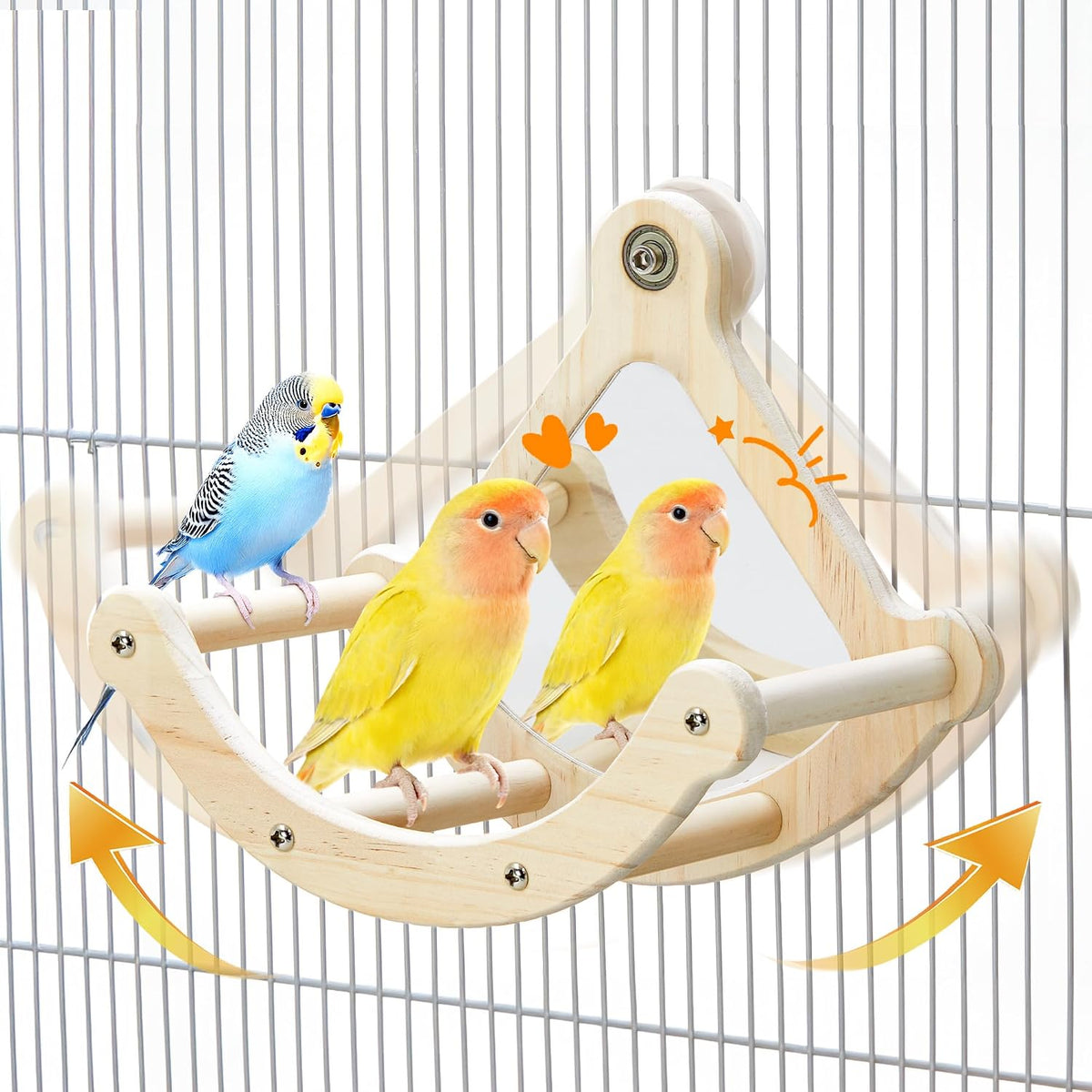 Jevnd interactive parrot exercise wheel toy installed inside a large bird cage setup
