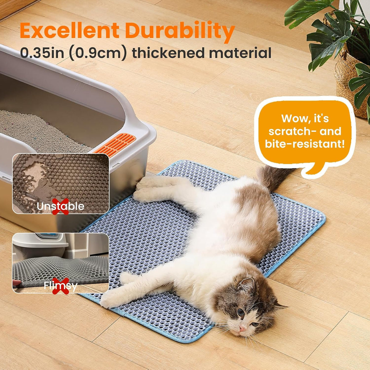 Petinstinct litter box mat opened to show dual layer separation