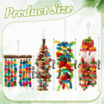 Multicolored natural wooden blocks and cotton ropes on an authentic imported bird chewing toy