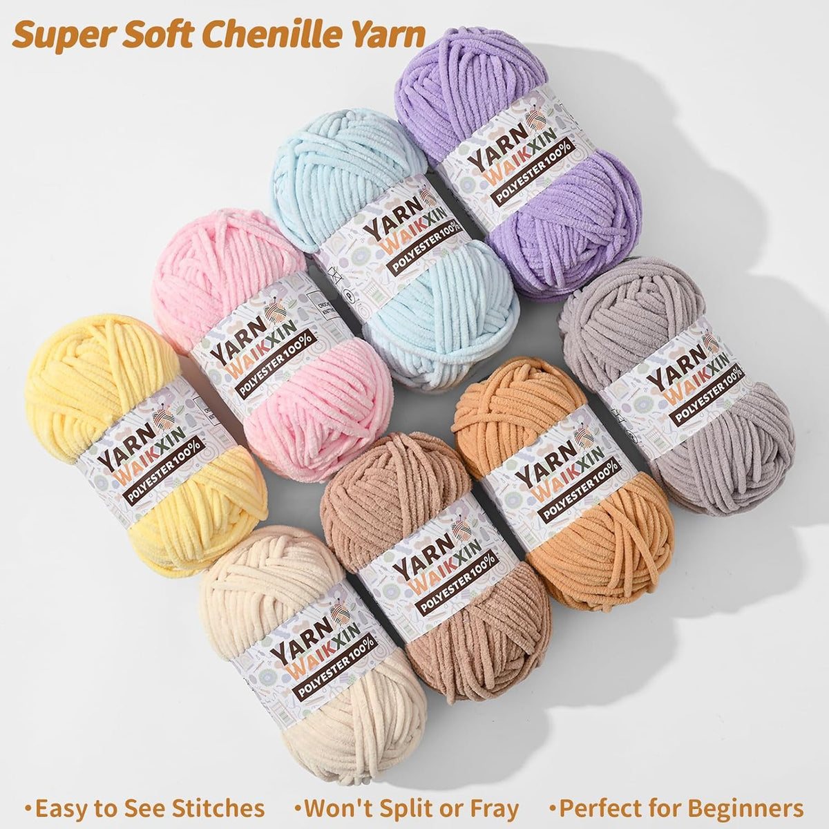 Waikxin chenille yarn packaging highlighting 600 grams total weight