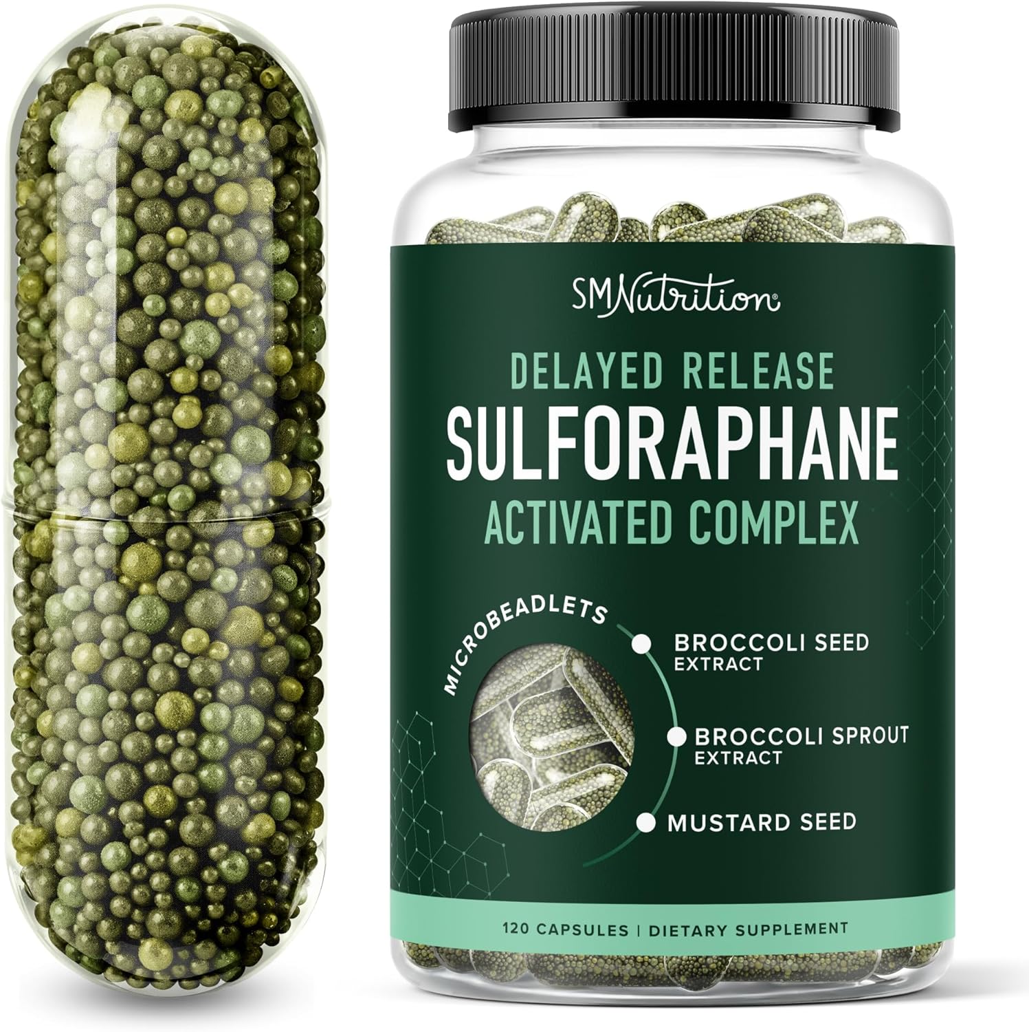 50MG Sulforaphane Supplement from Broccoli Sprouts | NRF2 Activation, Cellular Health & Immune Support | Glucoraphanin, Myrosinase & Antioxidants | 3rd Party Tested | 120 Broccoli Seed Microbeadlets - Image 1