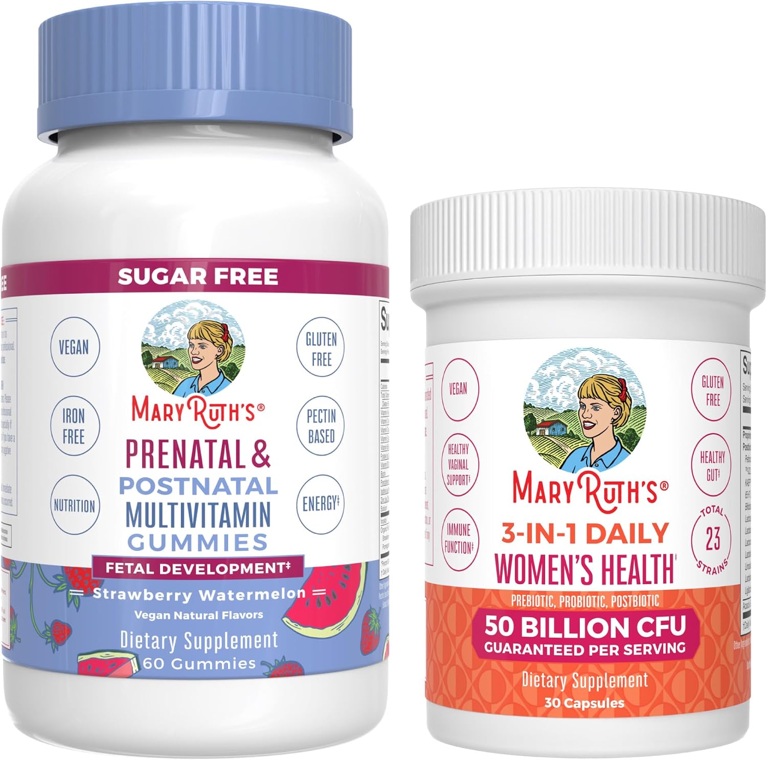 MaryRuth Organics Prenatal Postnatal Multivitamin Gummies front view bottle and packaging