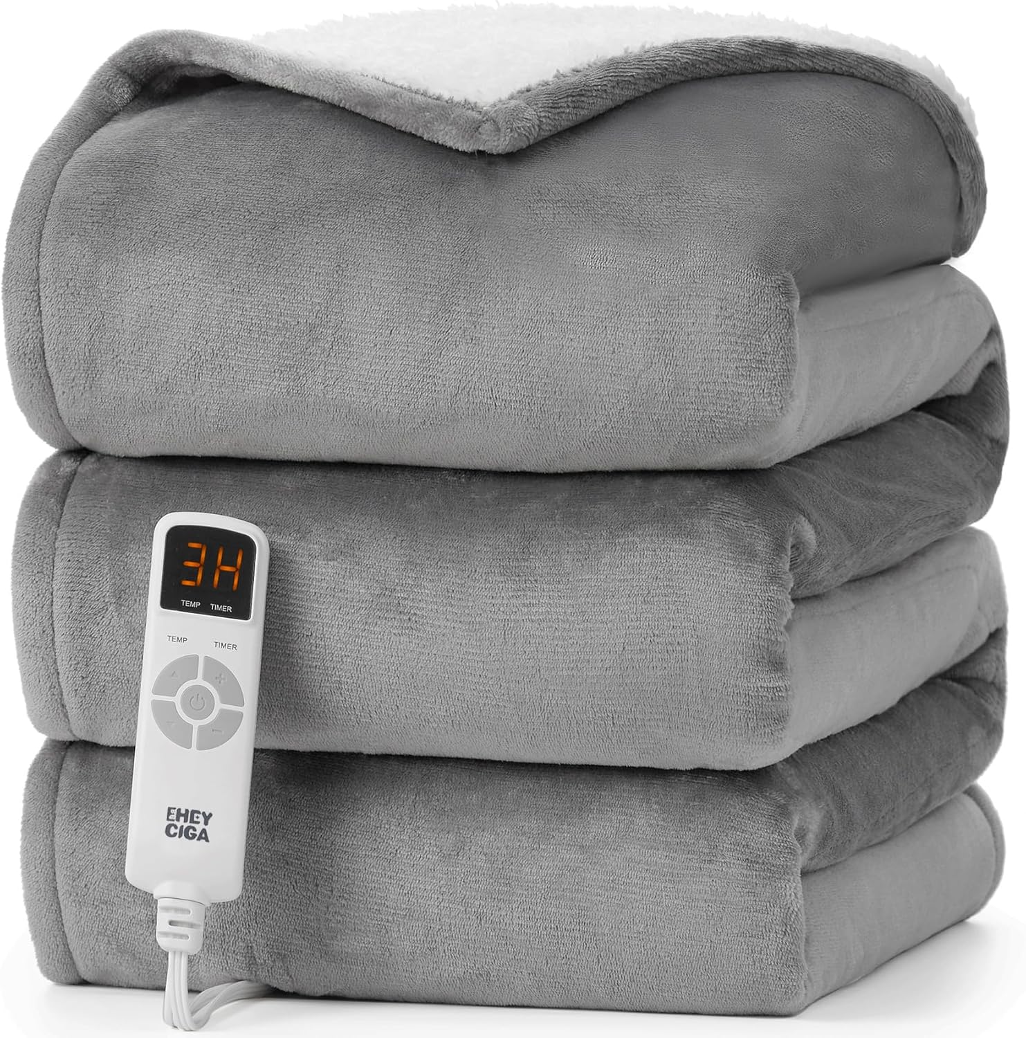 Eheyciga electric heated blanket throw front view gray color