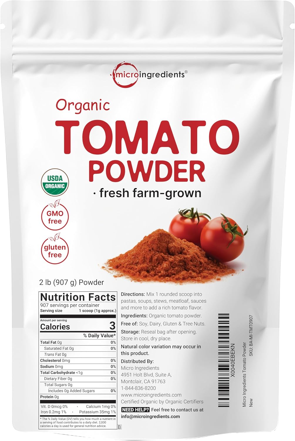 Micro Ingredients organic tomato powder front view packaging