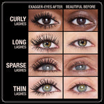 Charlotte Tilbury Exagger Eyes Volume Mascara application on long curled eyelashes