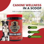 Product packaging showing nutritional benefits for dogs