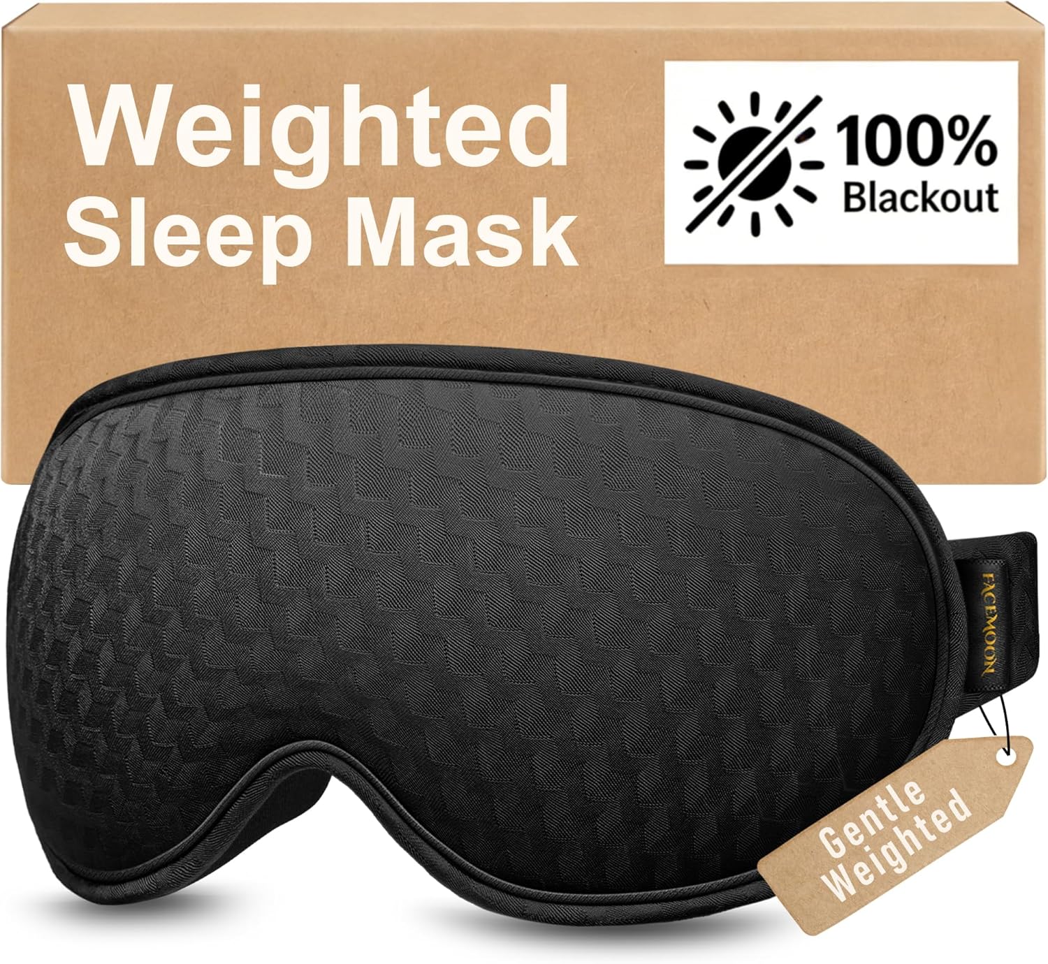 Blackout Weighted Eye Mask for Sleep: Gentle Deep-Pressure 3D Contoured Mask for Men & Women – Eyelash-Free, Breathable, Designed to Promote Relaxation & Rest in Light-Sensitive Settings – Black - Image 1