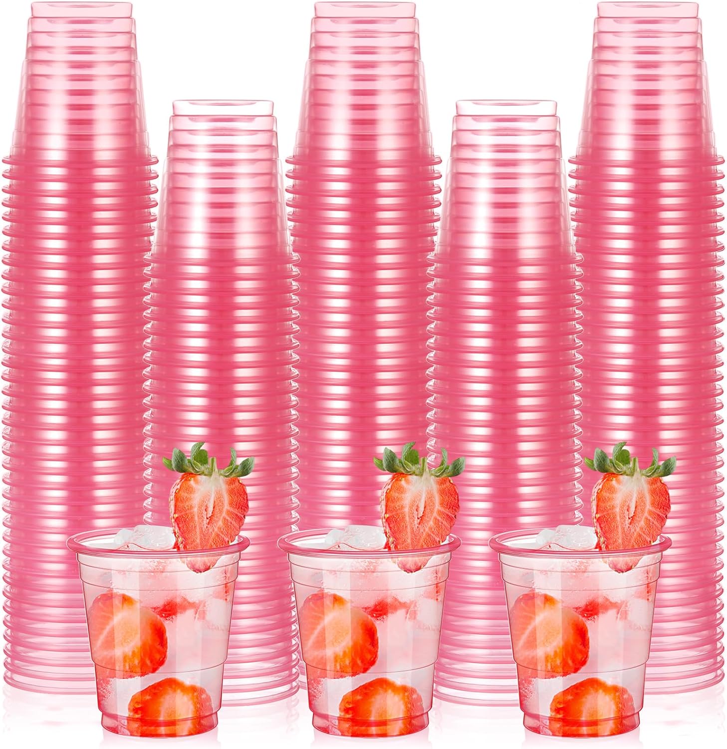 LemonRoad 2 Ounce Pink Plastic Shot Glasses 120 Pack front view for party hosting.