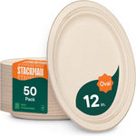 Stack Man 100% Compostable Oval Paper Plates front view showing natural texture.
