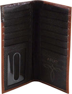 Ariat western wallet back view and leather texture close-up