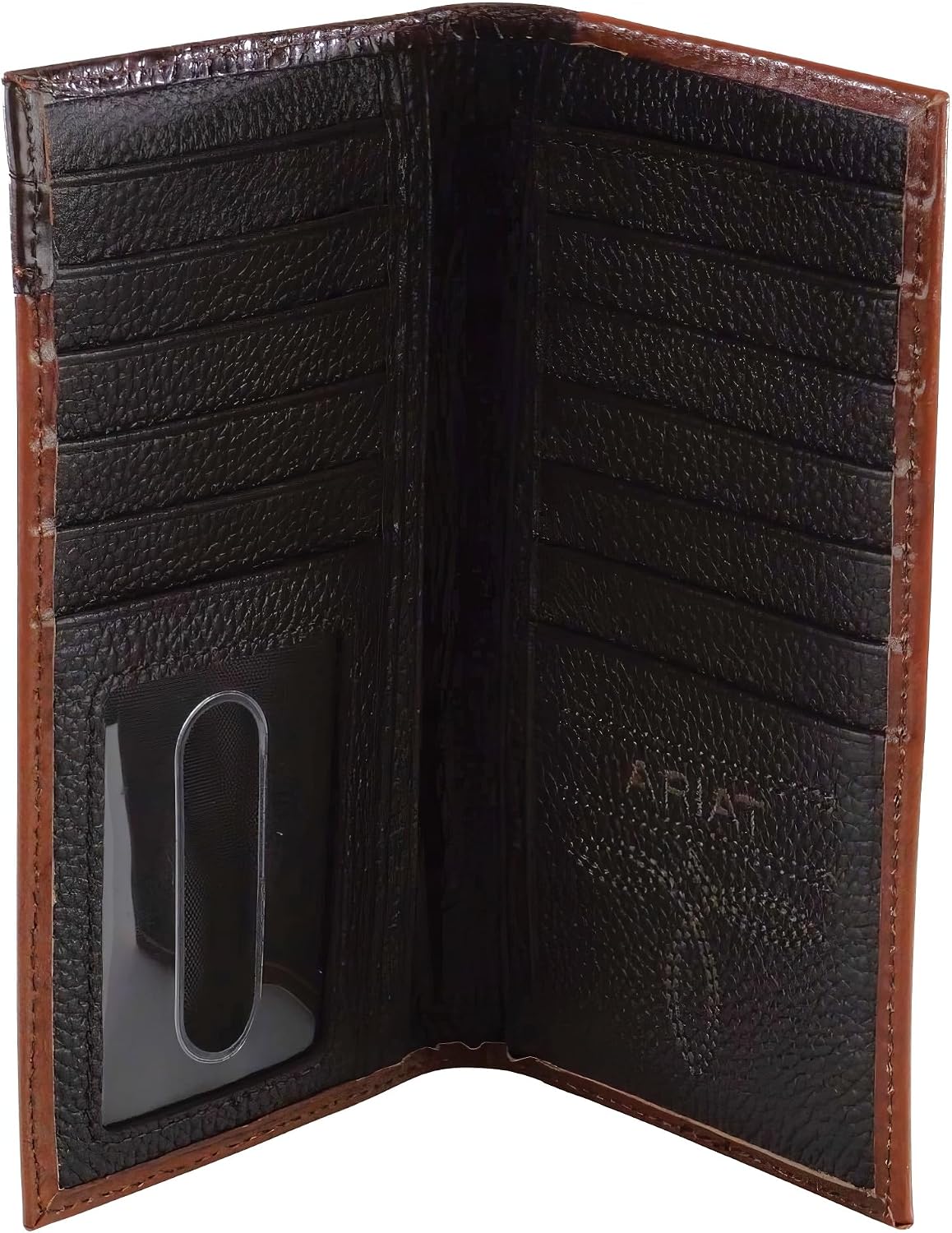 Ariat western wallet back view and leather texture close-up