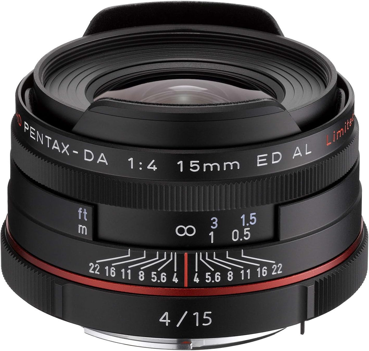 Pentax K-Mount HD DA 15mm lens front view camera lens