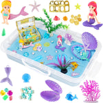 Essenson Ocean Sensory Bin kit front view with blue sand and toys