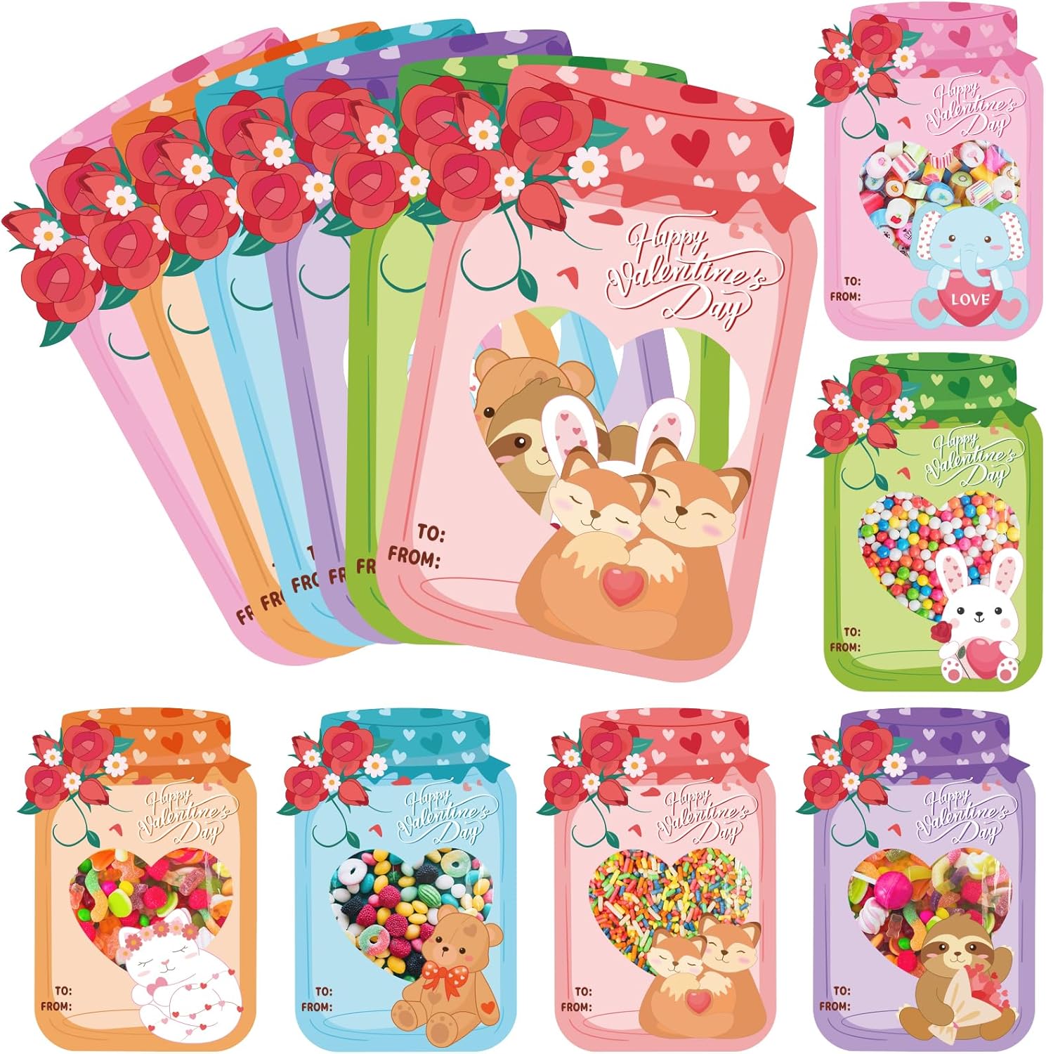 Leokawin 60 pack mason jar animal cards front view