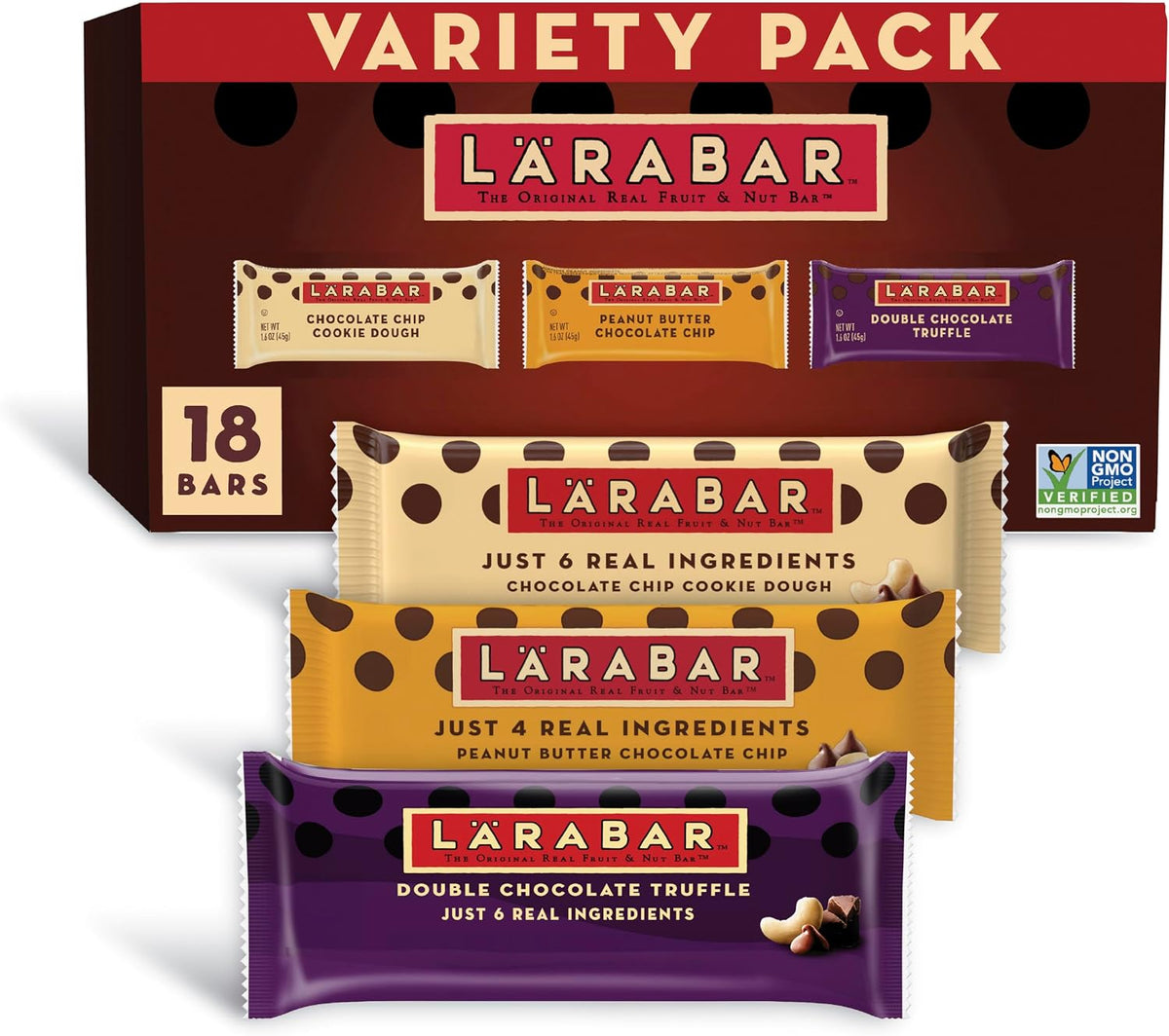 Larabar imported fruit and nut bars complete eighteen count contents.