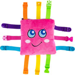 Buckle Toys Bella Square front view showing authentic pink plush face with embroidered cartoon eyes