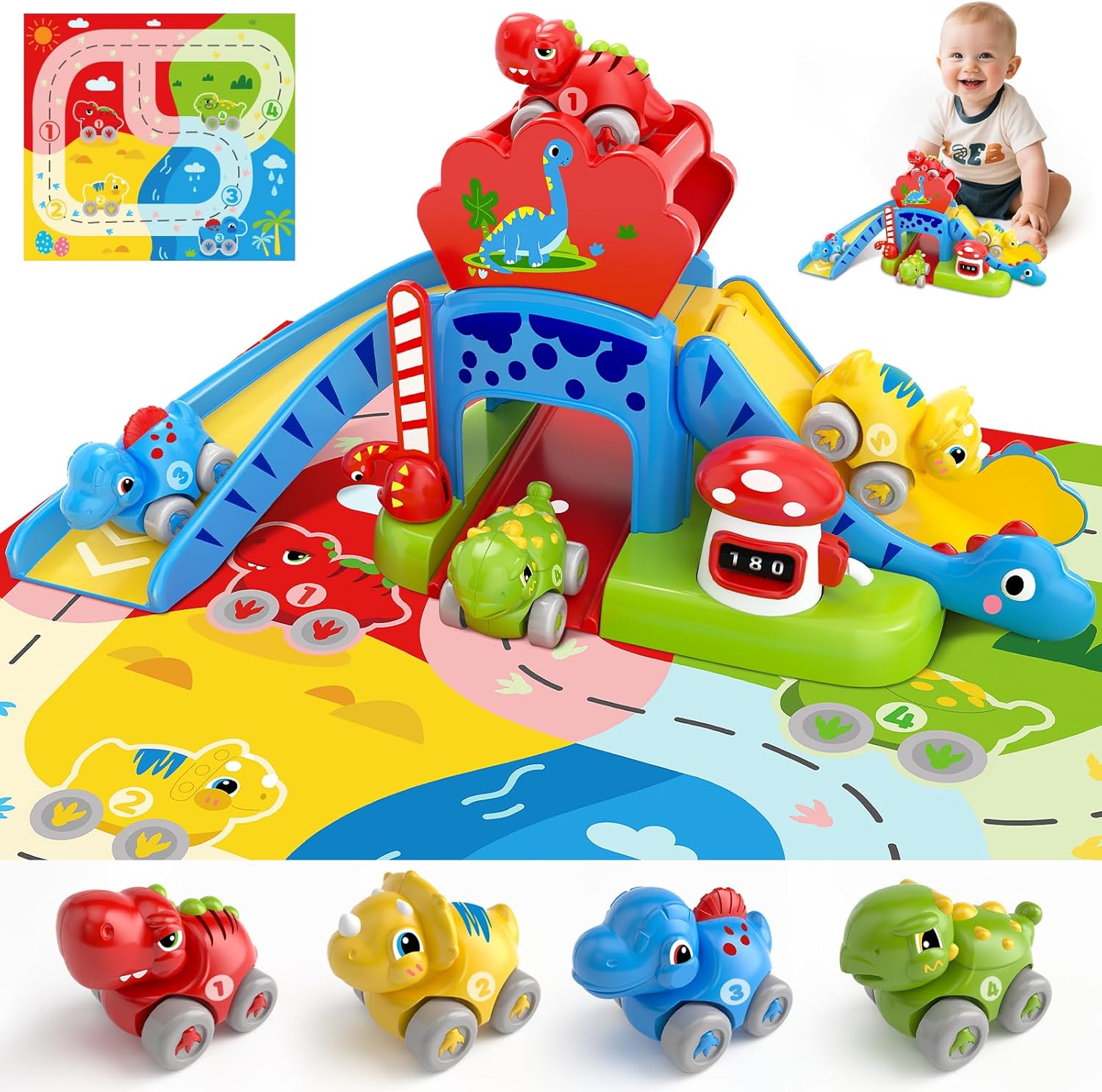 NEHEME toddler dinosaur educational slide toy set front view