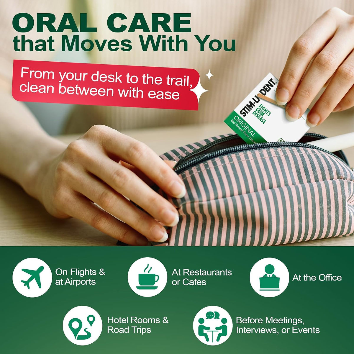 The Natural Dentist Stim-U-Dent mint dental picks lifestyle travel view