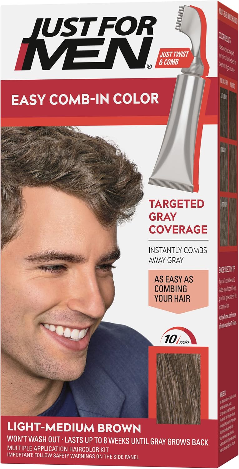 Just For Men Easy Comb-In Color Light-Medium Brown packaging front view
