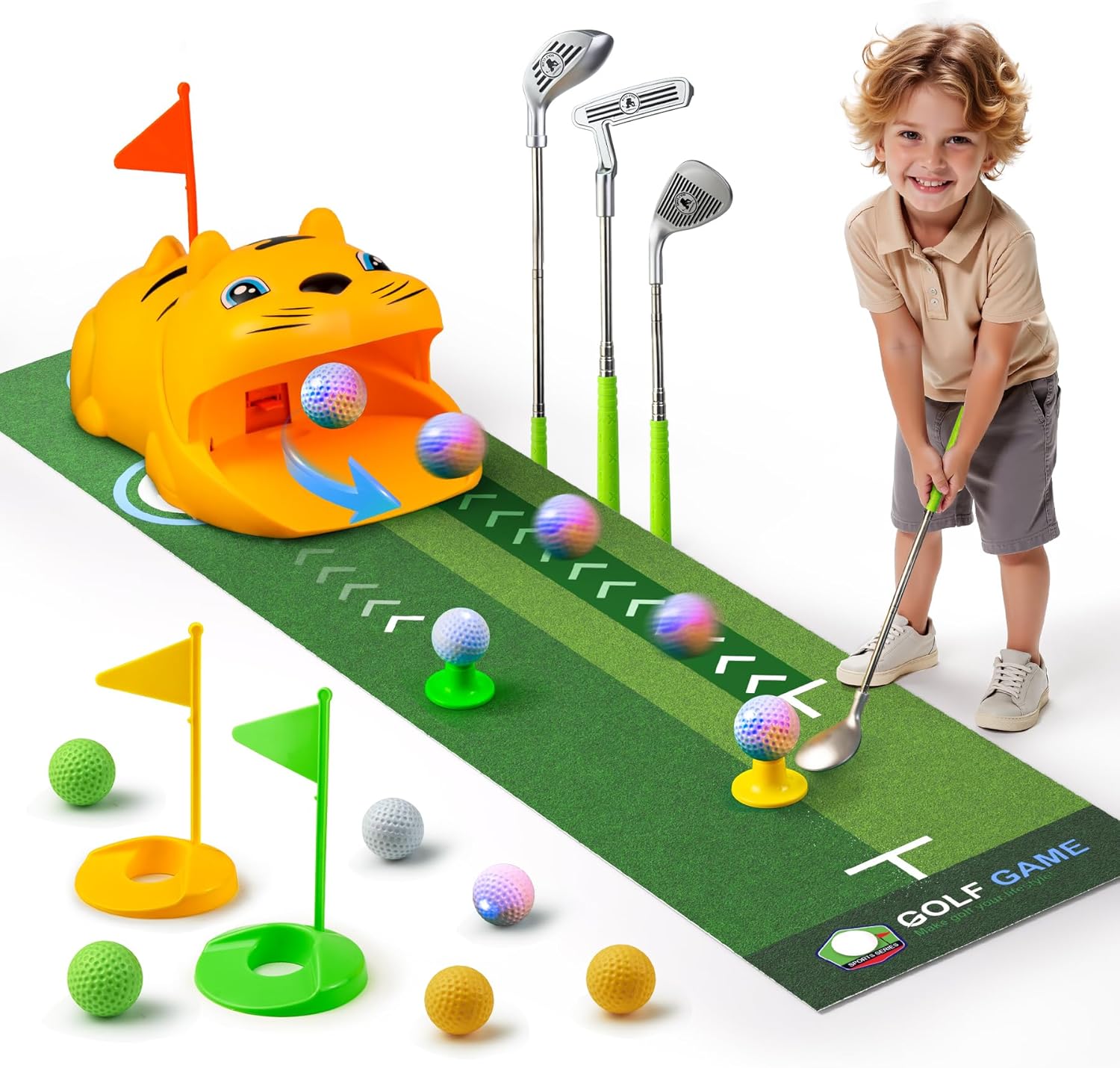 Tommyhome indoor putting green set for kids with tiger returner