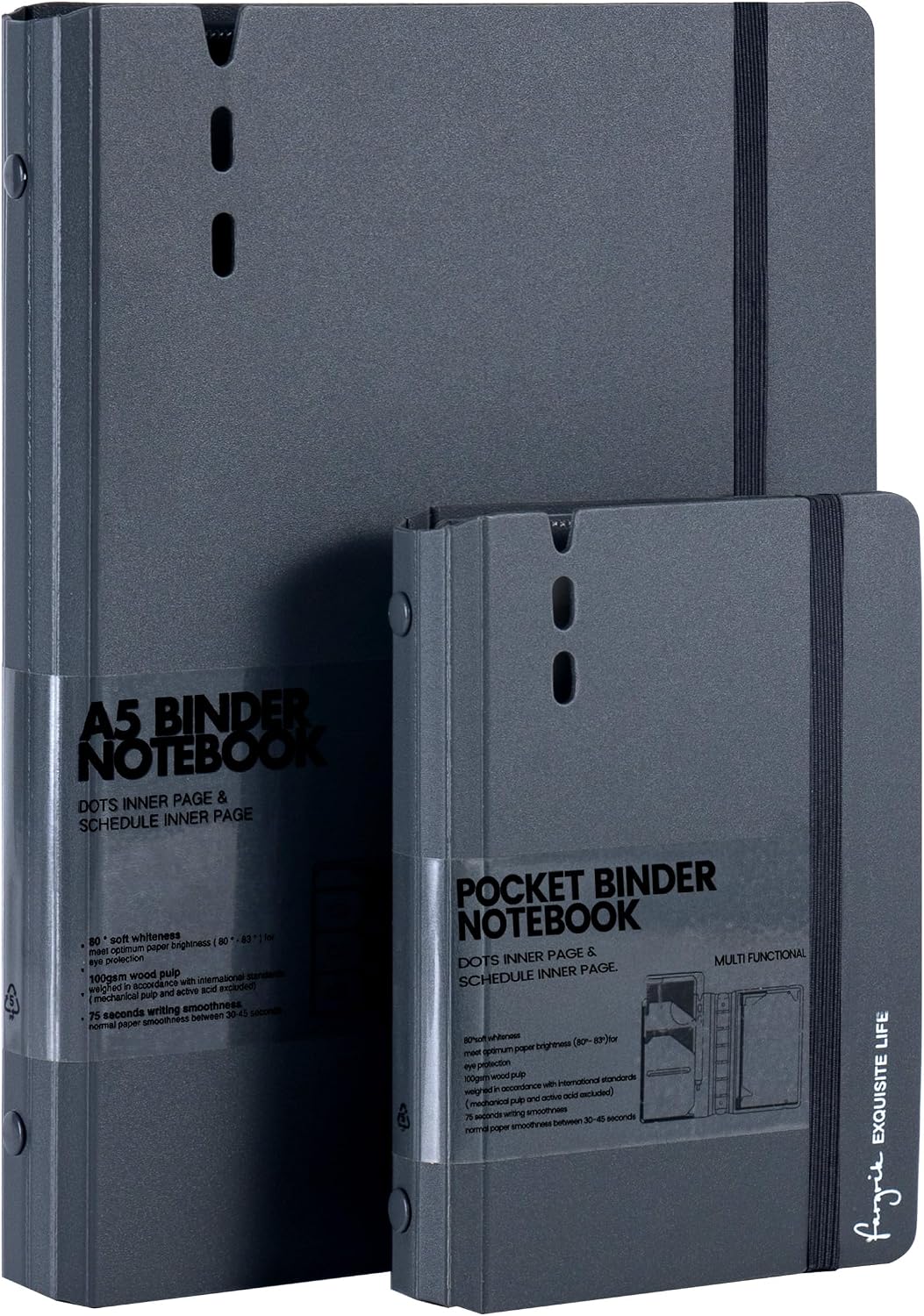 CAGIE A5 Binder 6 Ring Refillable Notebook with Dividers & Pockets | Daily Planning Square Ruled and Dotted Pages, Refill Paper Included, 6.89 x 9.25 In (Grey, A5 Daily & Dot Page) - Image 15