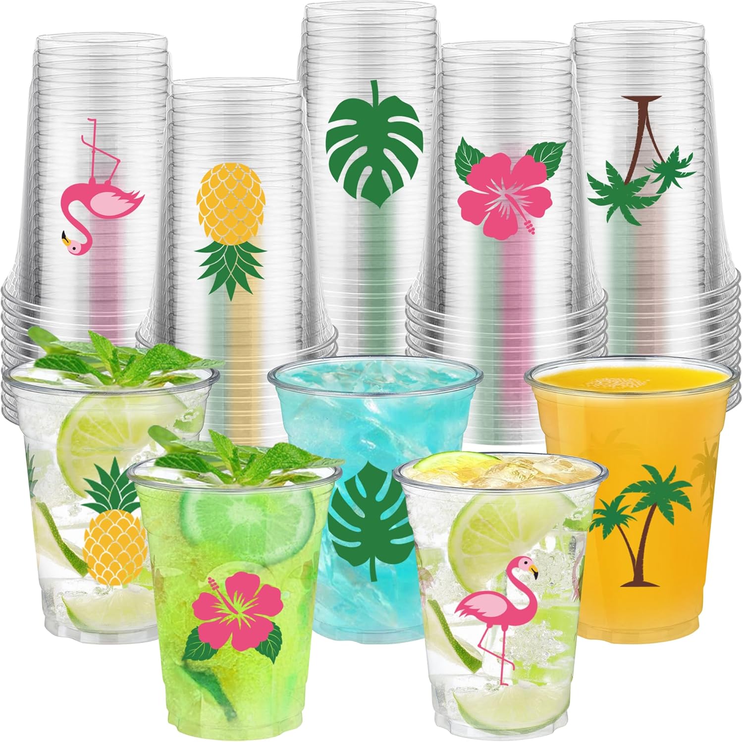 Peony Man 12 fluid ounce Hawaiian Luau cup front view with tropical design