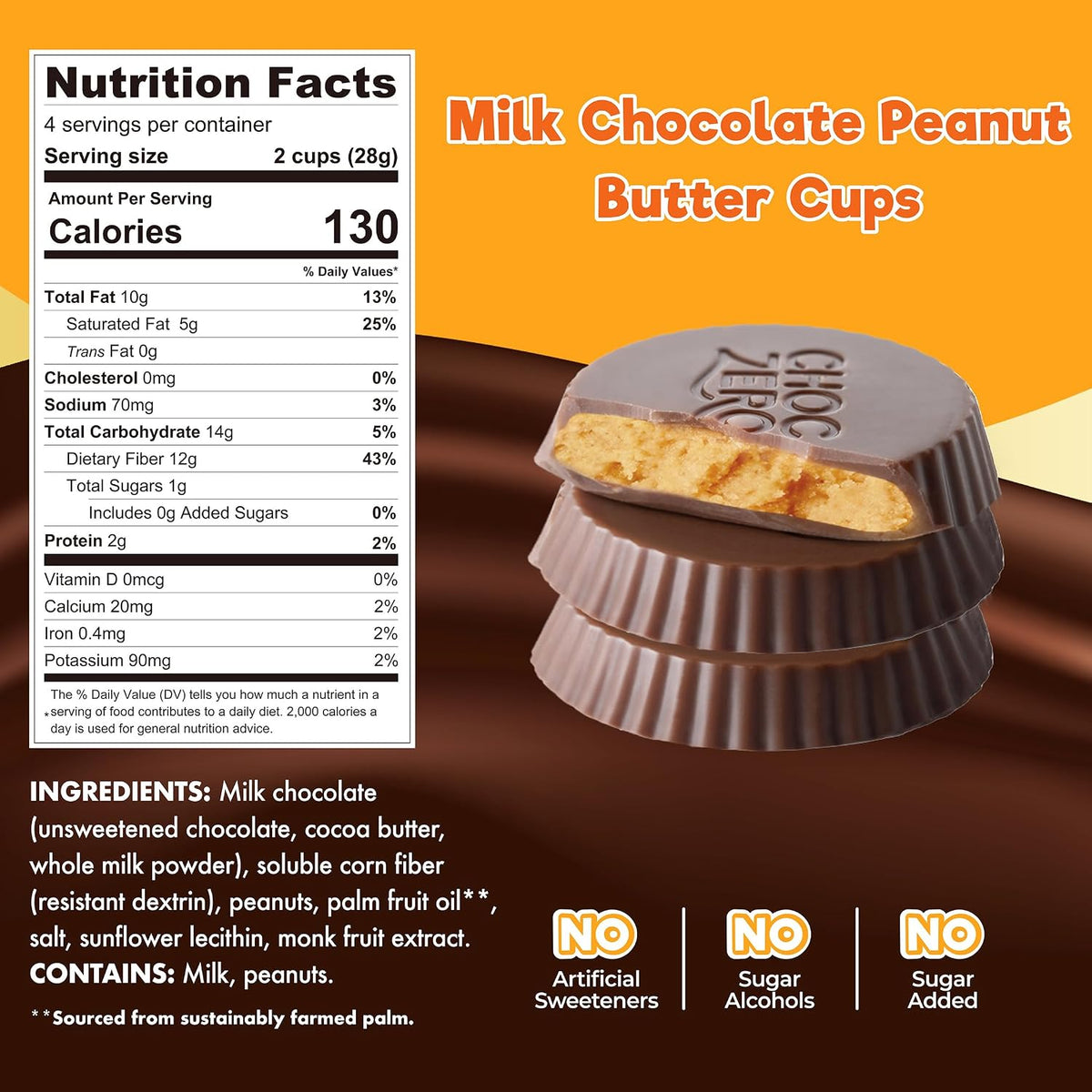 ChocZero low carb peanut butter cups individually wrapped pieces next to packaging.