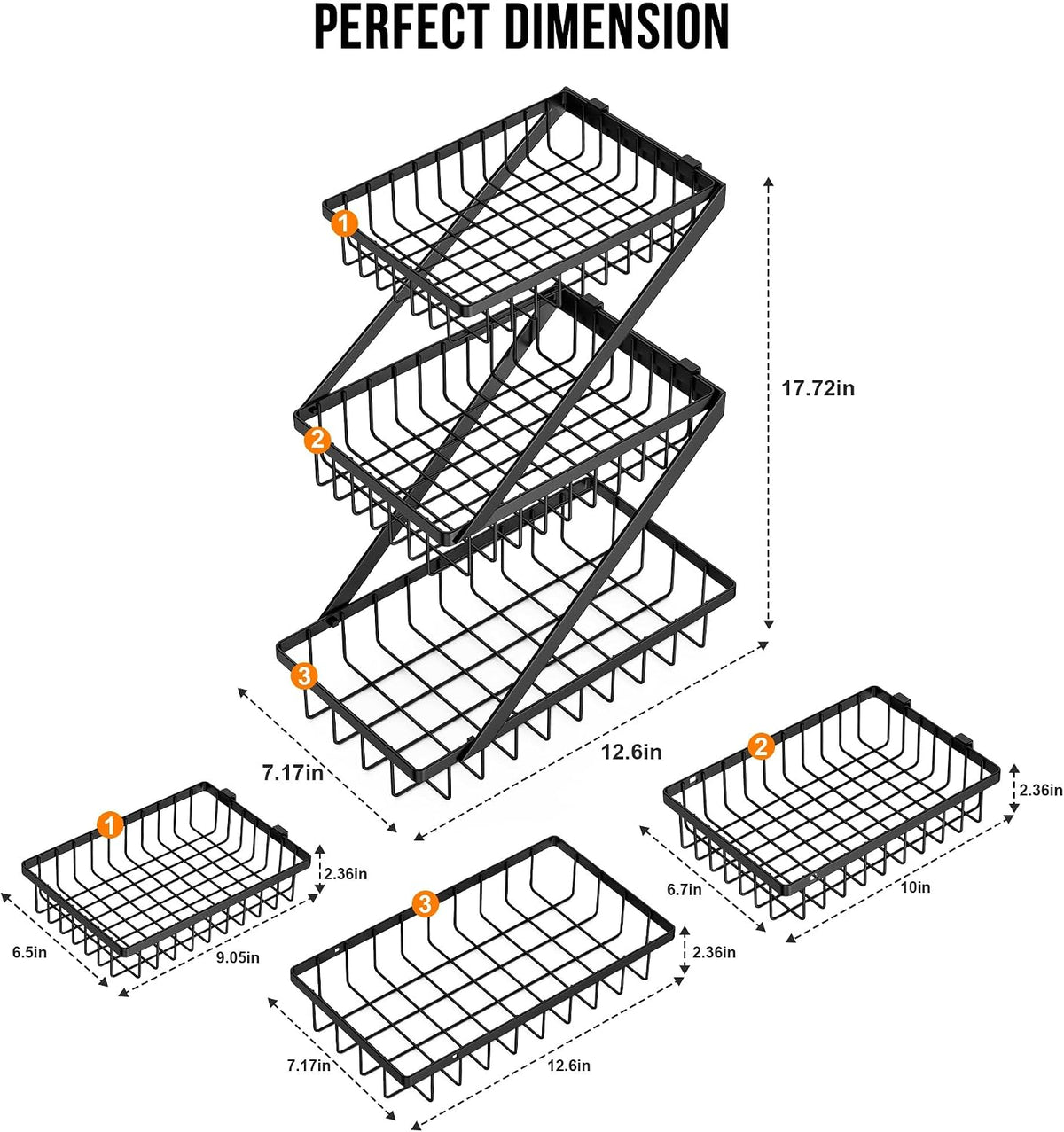 GETALL fruit basket showing detachable individual wire mesh tiers